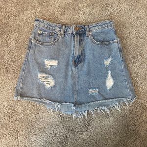 Distressed Light Denim Skirt